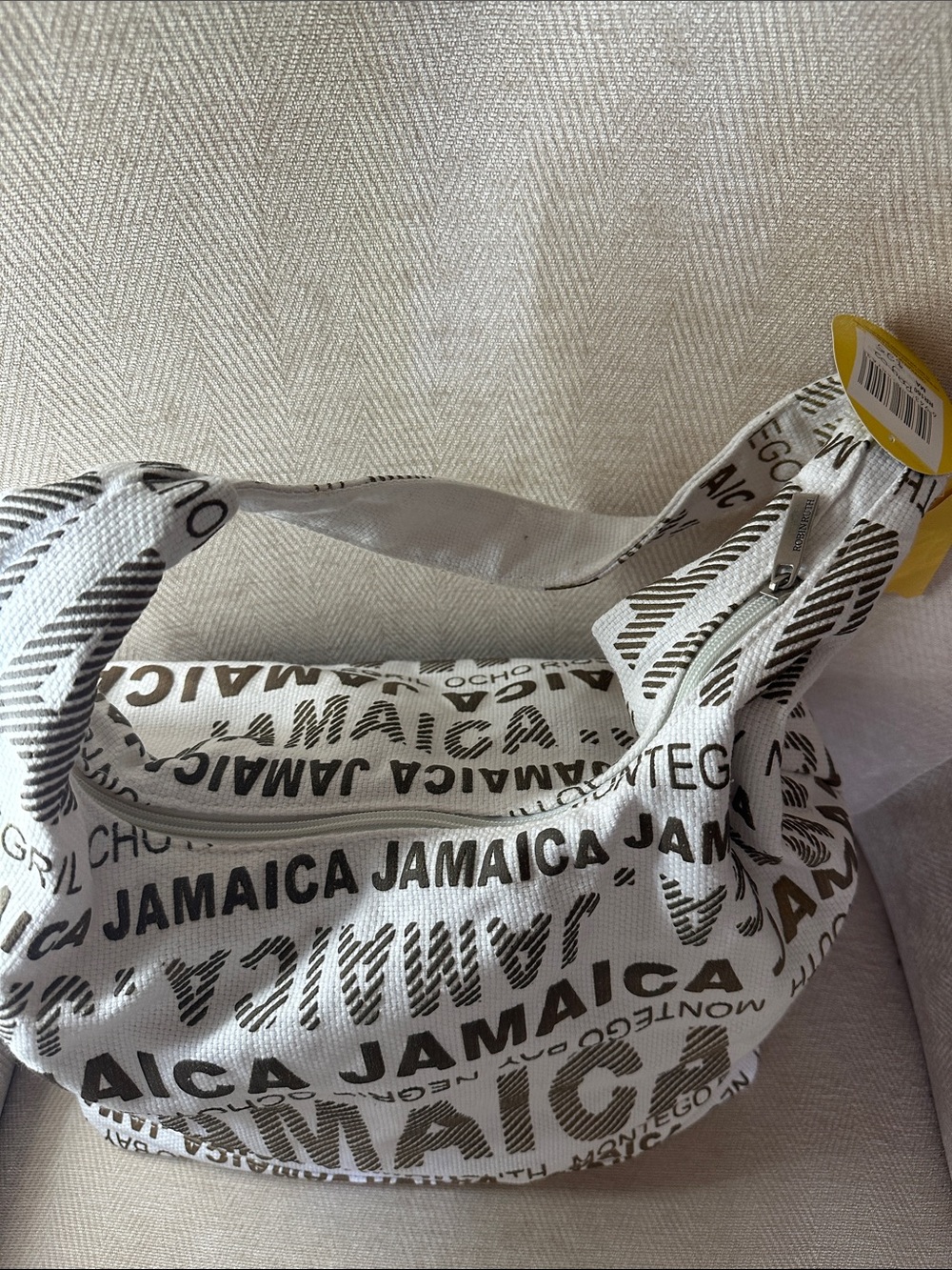 Jamaica Print Canvas Tote Bag in White and Brown - Picture 6 of 8